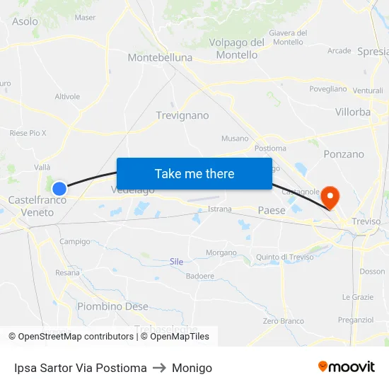 Ipsa Sartor Postioma Street to Monigo map