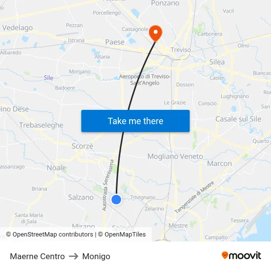 Maerne Center to Monigo map