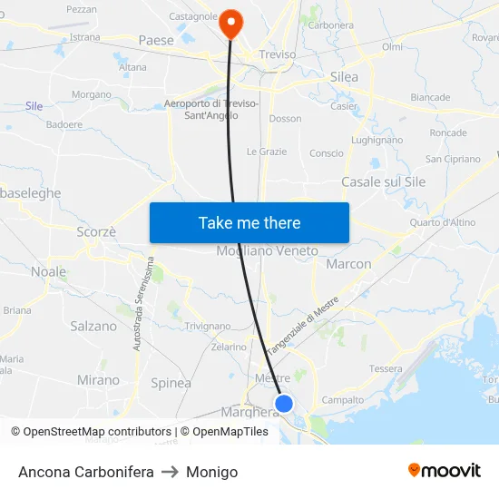 Ancona Coal Yard to Monigo map