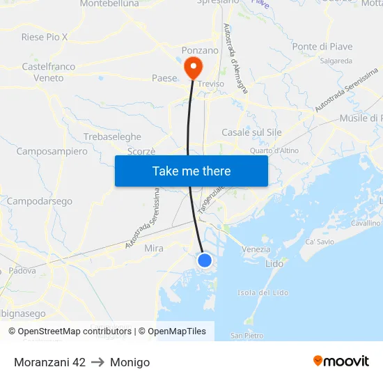 Moranzani 42 to Monigo map