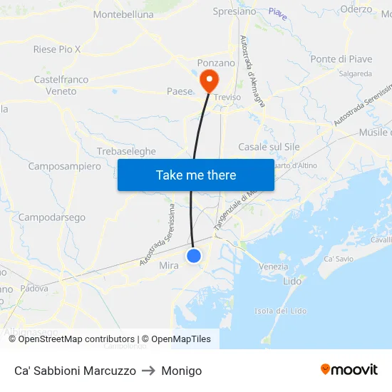Ca' Sabbioni Marcuzzo to Monigo map