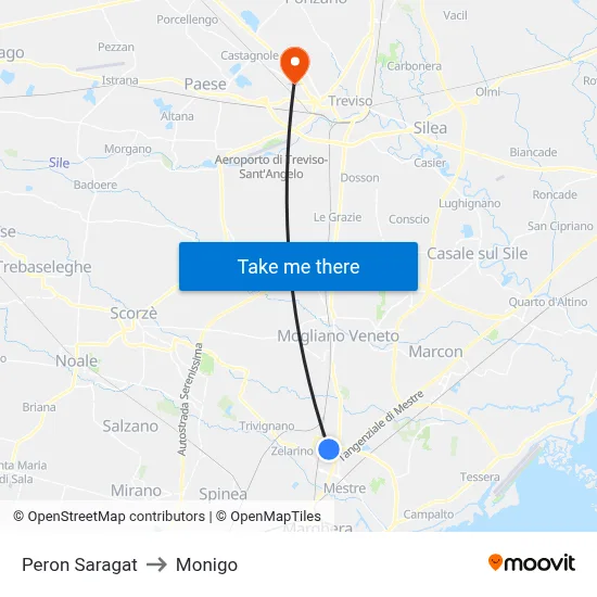 Peron Saragat to Monigo map