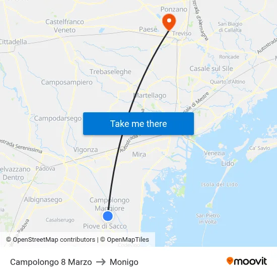 Campolongo March 8 to Monigo map