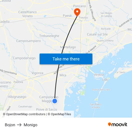 Bojon to Monigo map