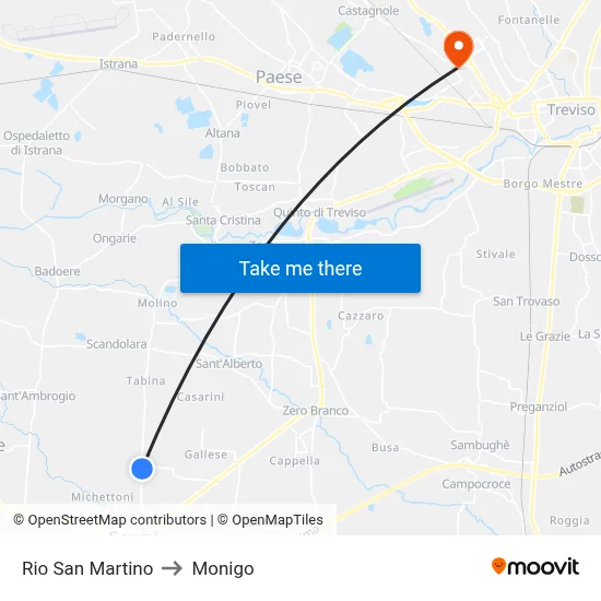 San Martino River to Monigo map