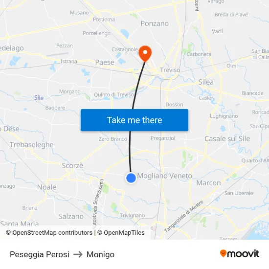 Peseggia Perosi to Monigo map