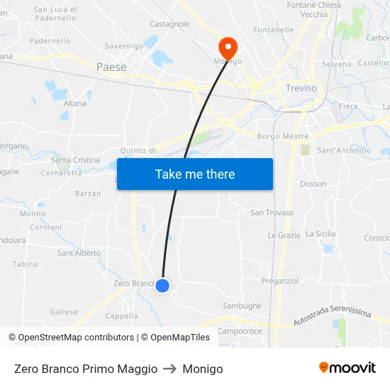 Zero Branco First of May to Monigo map