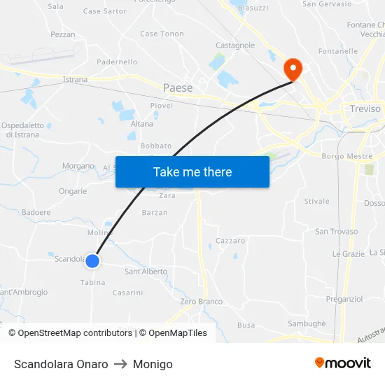Scandolara Onaro to Monigo map