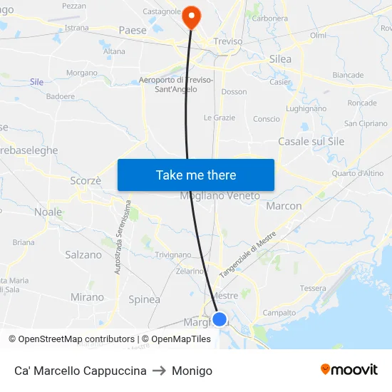 Ca' Marcello Cappuccina to Monigo map