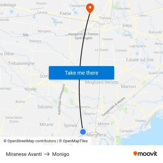 Miranese Forward to Monigo map