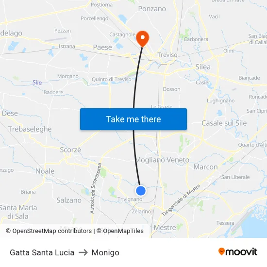 Gatta Santa Lucia to Monigo map