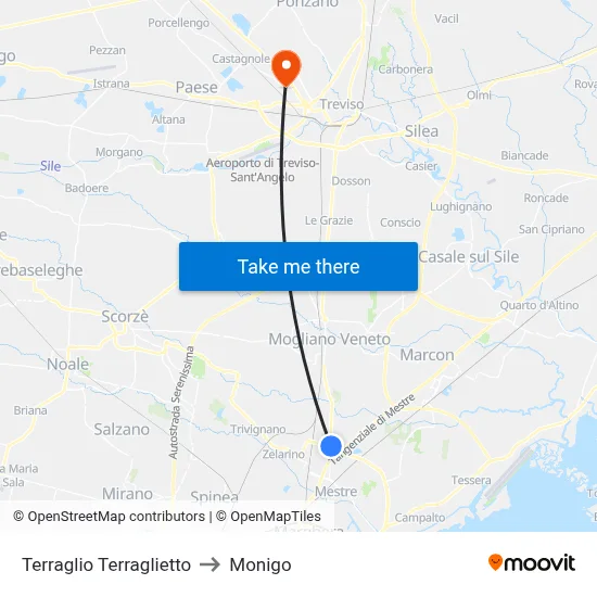 Terraglio Terraglietto to Monigo map