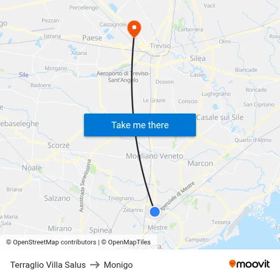 Terraglio Villa Salus to Monigo map