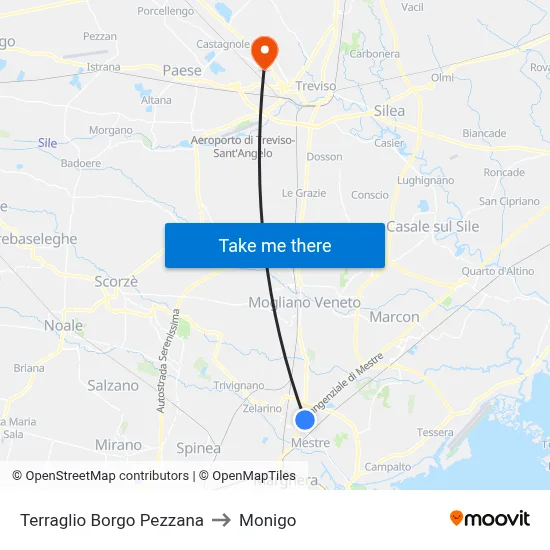Terraglio Borgo Pezzana to Monigo map