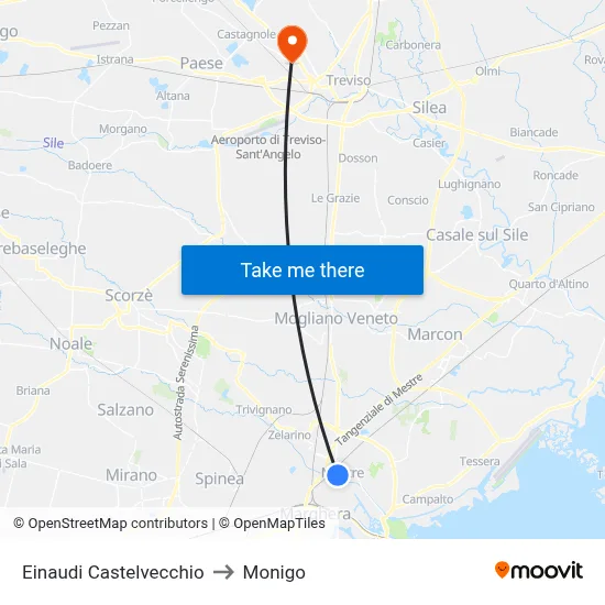 Einaudi Castelvecchio to Monigo map