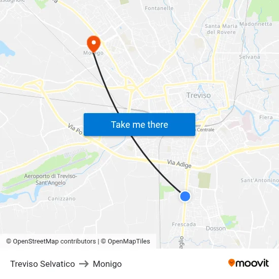Treviso Selvatico to Monigo map
