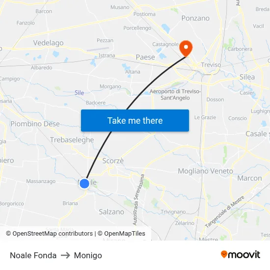 Noale Fonda to Monigo map