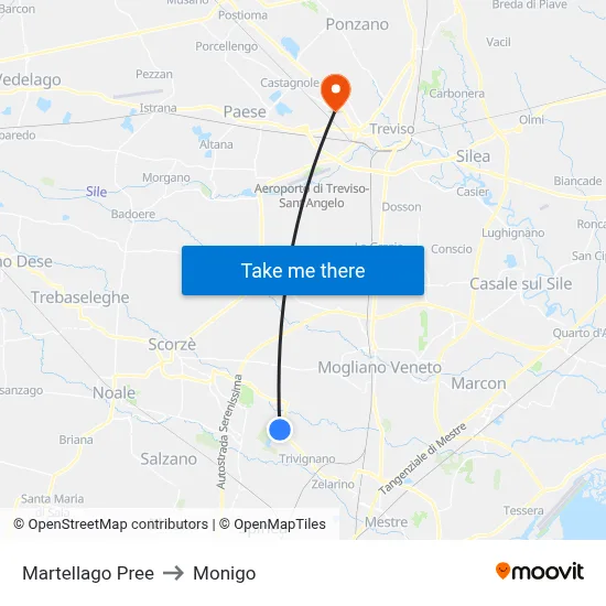 Martellago Pree to Monigo map