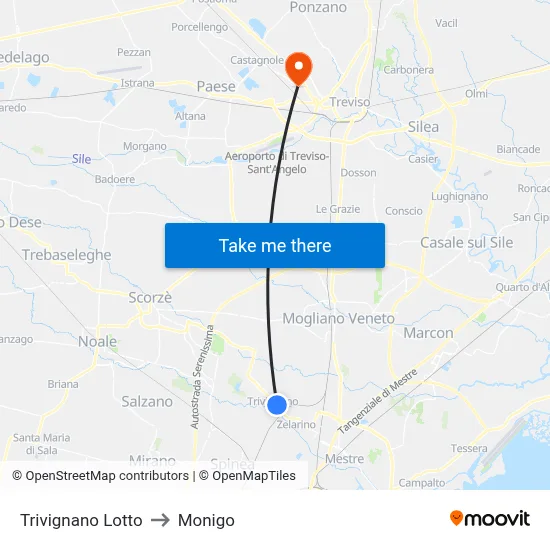 Trivignano Lotto to Monigo map