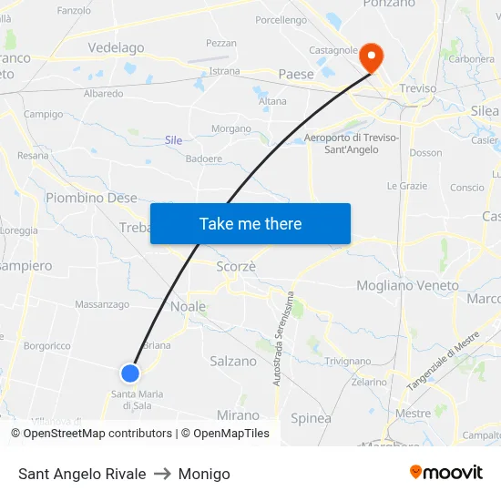 Sant Angelo Rivale to Monigo map