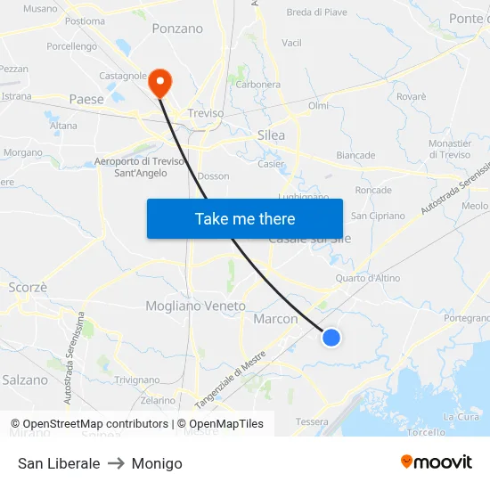 San Liberale to Monigo map