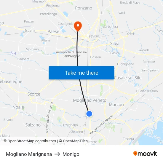 Mogliano Marignana to Monigo map