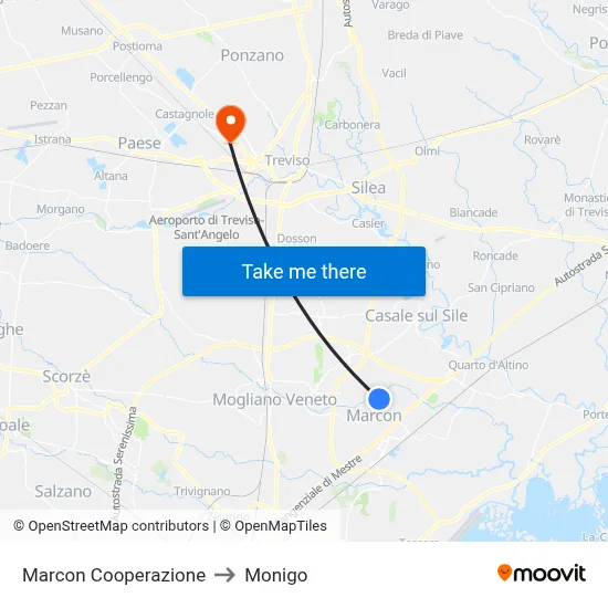 Marcon Cooperation to Monigo map