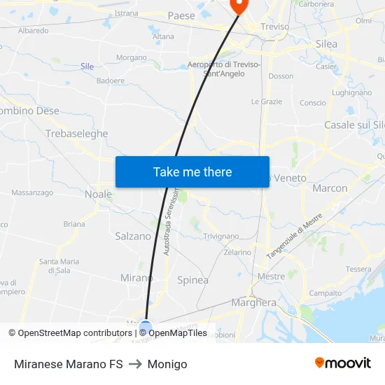 Miranese Marano Station to Monigo map