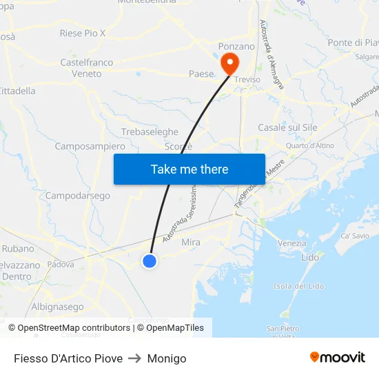 Fiesso D'Artico Piove to Monigo map