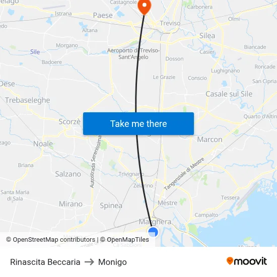 Rinascita Beccaria to Monigo map