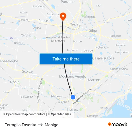 Terraglio Favorita to Monigo map
