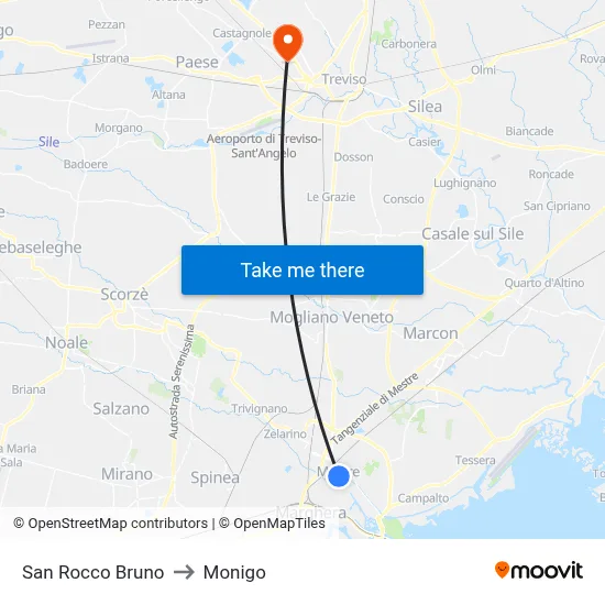 San Rocco Bruno to Monigo map