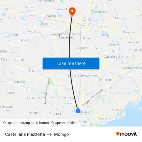Castellana Square to Monigo map