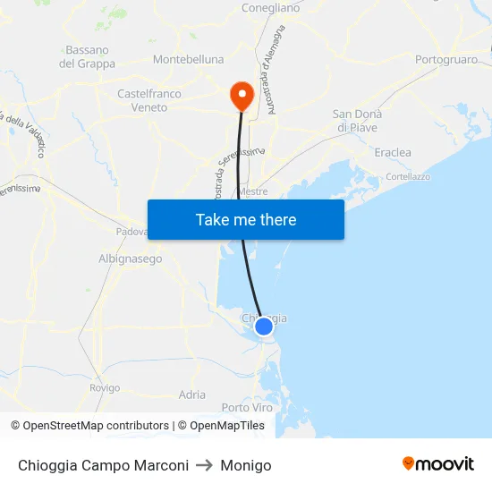 Chioggia Campo Marconi to Monigo map