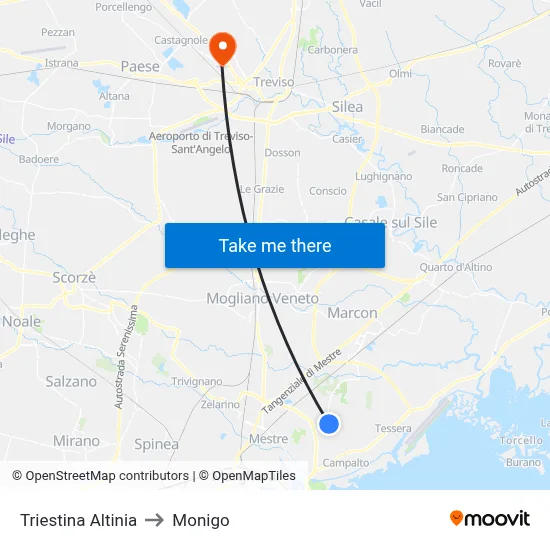 Triestina Altinia to Monigo map
