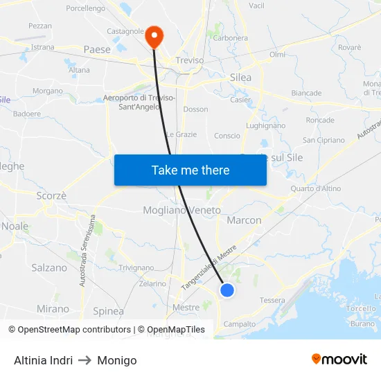 Altinia Indri to Monigo map