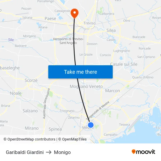 Garibaldi Gardens to Monigo map
