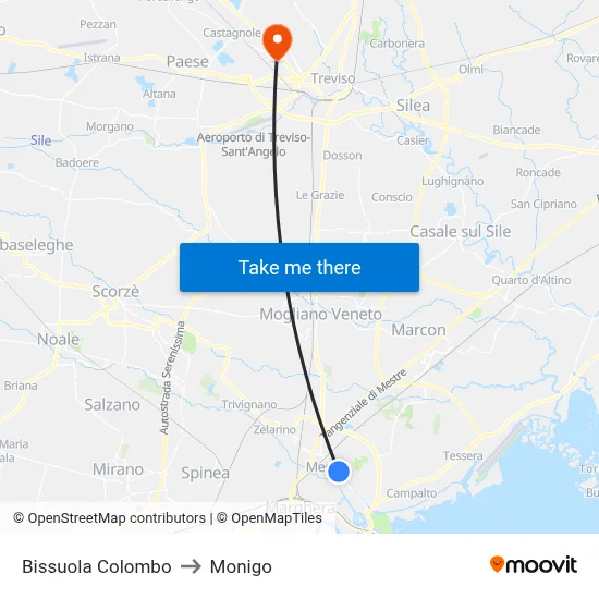 Bissuola Colombo to Monigo map