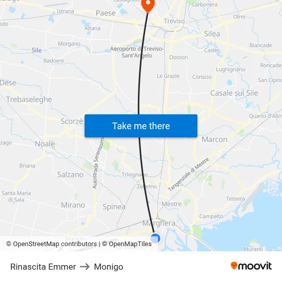 Rinascita Emmer to Monigo map