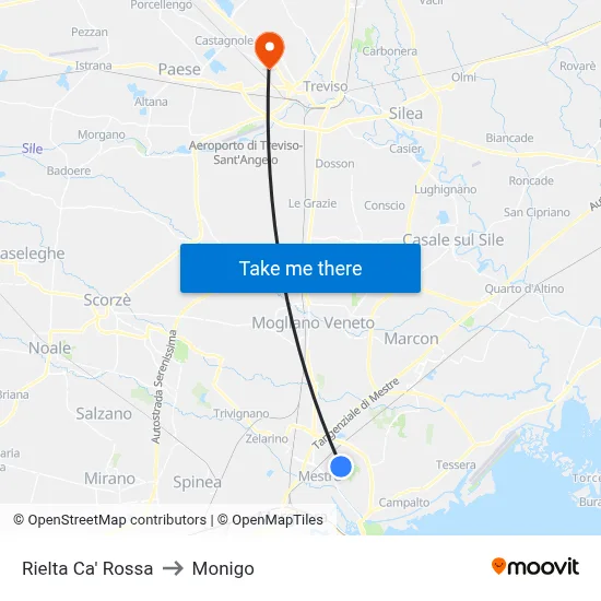 Rielta Red House to Monigo map