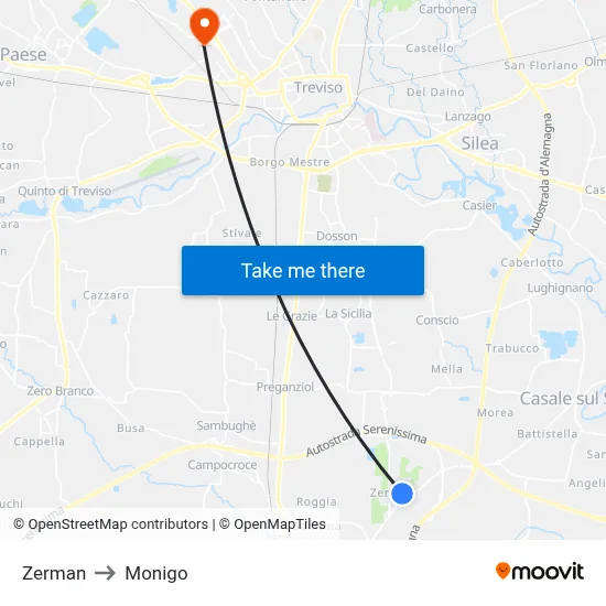 Zerman to Monigo map