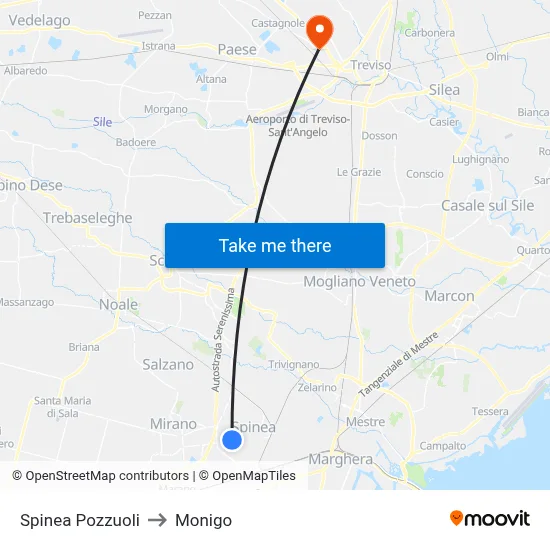Spinea Pozzuoli to Monigo map