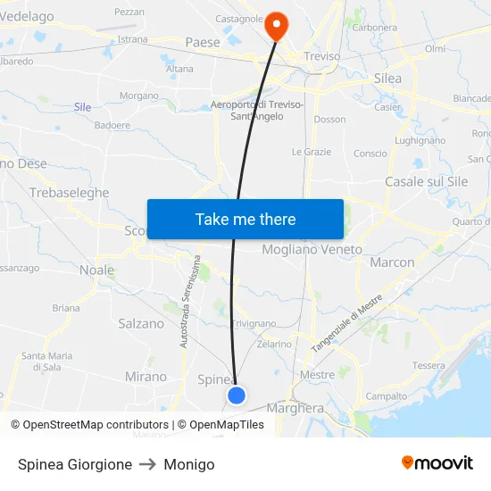 Spinea Giorgione to Monigo map