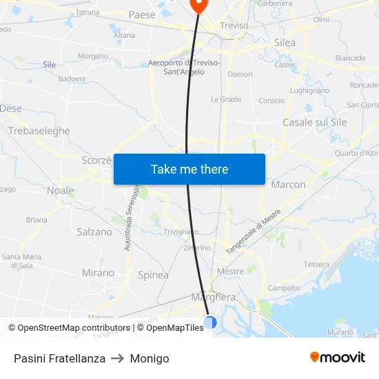 Pasini Fratellanza to Monigo map