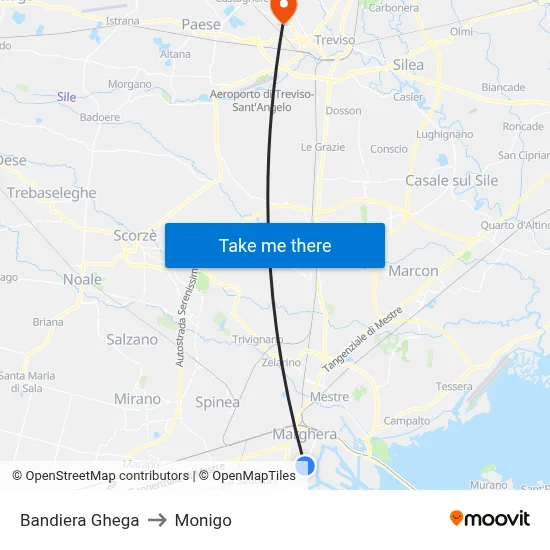 Bandiera Ghega to Monigo map