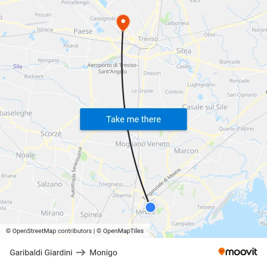 Garibaldi Gardens to Monigo map