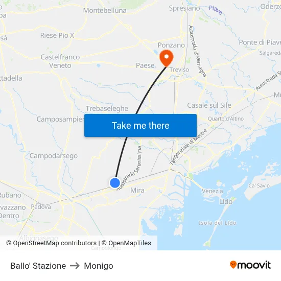 Ballo' Stazione to Monigo map