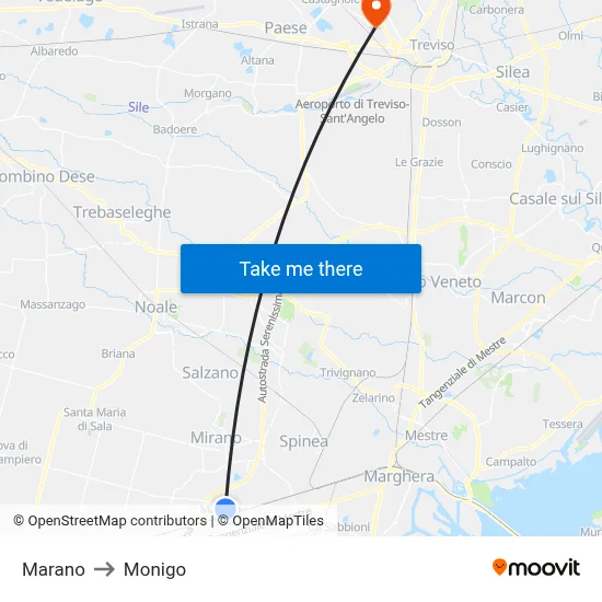 Marano to Monigo map