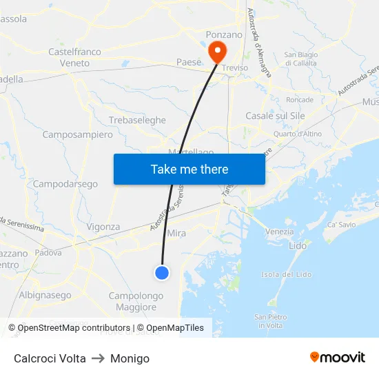 Calcroci Volta to Monigo map