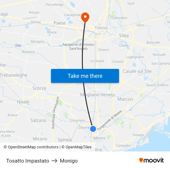 Tosatto Impastato to Monigo map